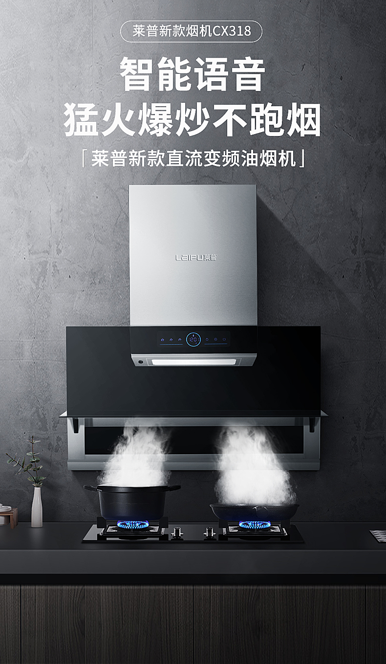 新品来袭｜莱普新款烟机CX318，语音智能操控，科技范十足！